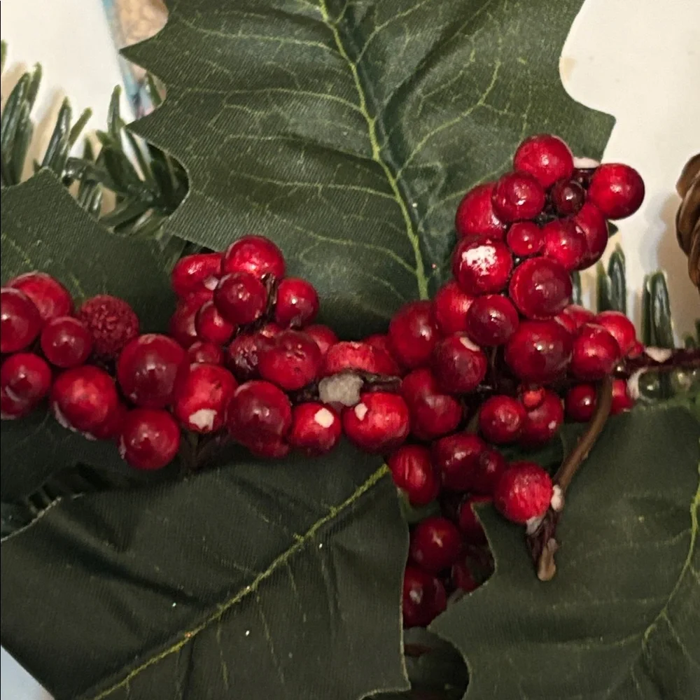 Holly and Berry Garland with Red Bows Green Pine Accents Floral Pics Letters NWT
